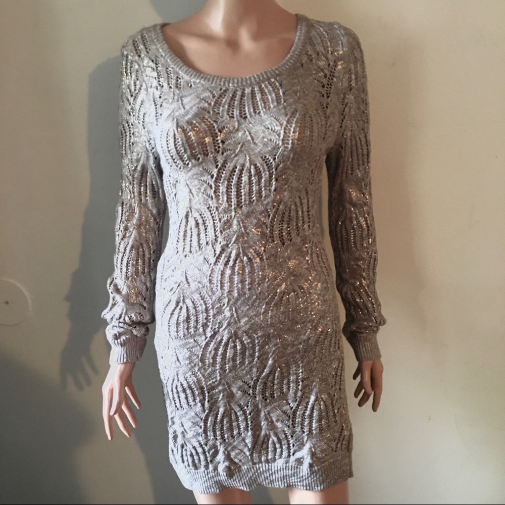 Silver, Gray Long Sleeve Sweater Dress